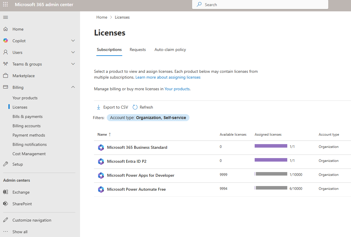 Microsoft 365 admin centrs — lietotāju licences un servisu ieslēgšana