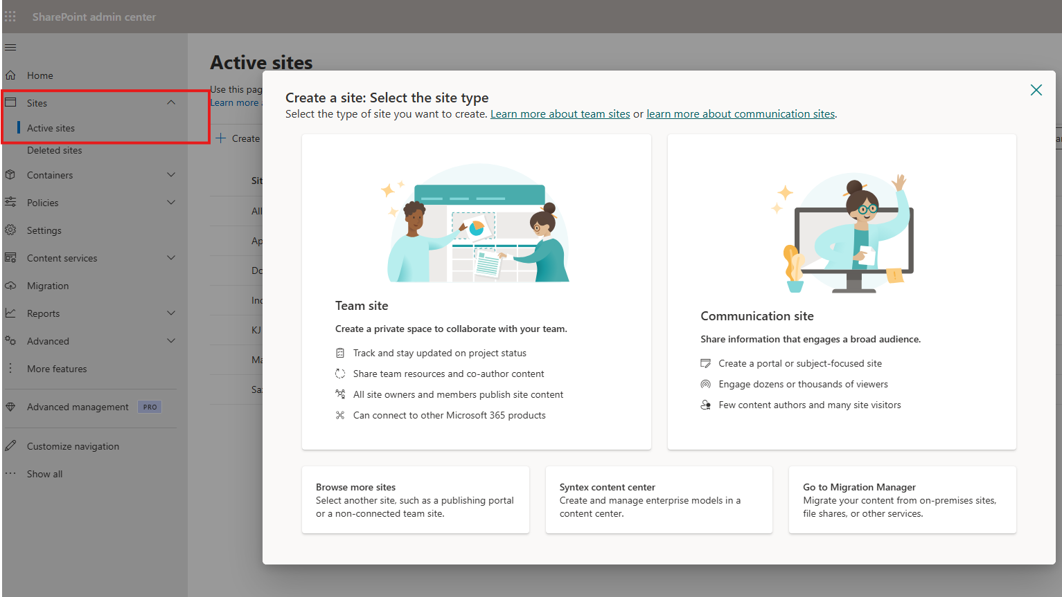 SharePoint — Create site: Team vai Communication izvēle