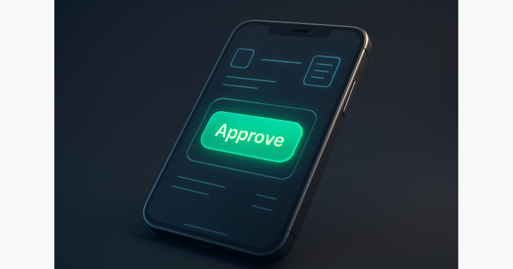 Microsoft Teams apstiprināšana: Teams apstiprināšanas ziņojumi vadītājiem — vienkārša “apstiprinu” poga telefonā — datu sinhronizācija